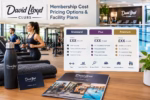 David Lloyd gym membership pricing display featuring fitness facilities, swimming pool, workout equipment, and plans.