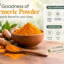 Golden turmeric powder in a wooden bowl with fresh roots, highlighting health benefits and common culinary uses.