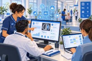 NHS healthcare staff use AI tools to review patient records, medical scans, and appointment schedules.