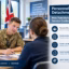 A military support officer advises a service member at a desk, illustrating personnel services and guidance.