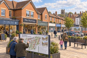 Residents review regeneration plans at The Maltings shopping precinct in Uttoxeter, Staffordshire.